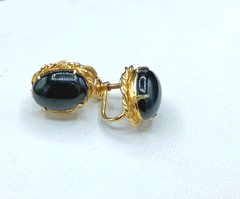 Vintage Sorrento Earrings Screw Back Faux Onyx 12k Gold Filled Filigree .75″