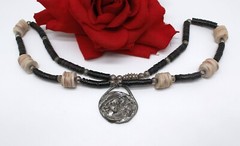 Vintage Ornate Shell Beaded Cameo 23″ Necklace CAT RESCUE