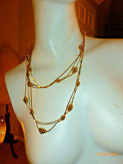 Vintage 1960’s Mid Century Gold Finish Honeycomb Necklace Gold Plated 36″ Triple