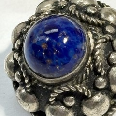 VTG ALB ITALY Clip Back Blue Lapis Art Glass Earrings Round Ornate Silver 7/8″