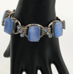 Vintage Verified JULIANA D&E Blue Rhinestone 5 Link Bracelet Glass MCM 1960s