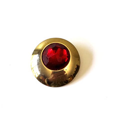 Vintage 70s 80s Gold Tone Scarf Ring Red Faceted Stone w Hinged Clip