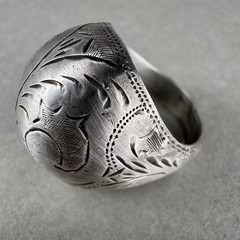 Vintage Sterling Silver 925 Oxidized Boho Etched Wide Round Domed Ring Size 7.75