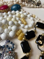 Lot Vintage Costume Jewelry For Repurposing And Wear Shell Necklace Beads Etc.