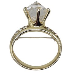 Vtg AJC Sparkle Stmt Ring Brooch Gold Tone Glam Engagement Bachelorette Bling