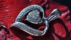 10k white gold pendant 0.10ct natural diamond heart charm vintage 1.16gr N3318