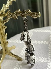 Vtge Siam Sterling Silver White Enamel Bell Charm Bracelet Jingle Bell Hearts 6″