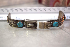 Vintage Navajo Sterling 2 Piece Kingman Mine Turquoise Watchband 4 1/8″