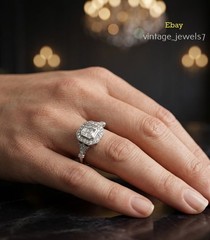 Asscher Cut 2CT Lab Created Diamond Halo Vintage Engagement Ring 14K Gold Finish