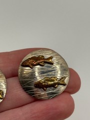 Vintage Courtney Peterson Sterling Silver Brass Fish Earrings Signed