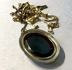 Vintage Victorian Revival Cameo 36” Necklace Pressed Glass Brown Lady