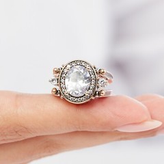 Turkish Reversible Oval Pink Quartz and White Topaz 925 Sterling Silver Ring