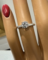 70%off Antique 1 Carat Natural Round+Baguette Diamond Platinum Engagement Ring