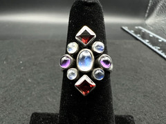 Nicky Butler Sterling Silver Garnet Moonstone Amethyst Cluster Ring Size 5.75