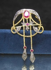 0.80ct Rose Cut Diamond Ruby 925 Sterling Silver Antique Look Wedding Brooch Pin