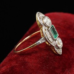 Art Deco Style Trilogy Navette Ring 2.3Ct Simulated Emerald 14k Yellow Gold Over