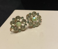 Vintage Aurora Borealis Rhinestone Flower Screw-Back Earrings