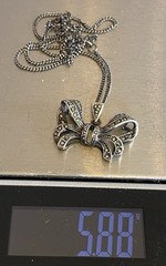 Vintage 925 Sterlling Silver Marcasite Bow Pendant Necklace 18″ Curb Link Chain