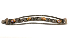 Metal Mesh Bracelet Lucite Foil Faux-Opal Cabochons Silvertone Vintage 60s