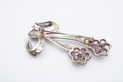 Vintage Sterling Silver 925 Amethyst Marcasite Flower Brooch Pin