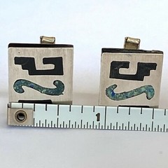VTG Taxco Mexico Sterling Signed AAB Cuff Links Mid century Mod Aztec Black Onyx