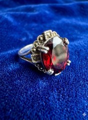 VTG Art Deco Garnet Oval Sterling Silver 925 Cocktail Ring Prong Setting Size 8