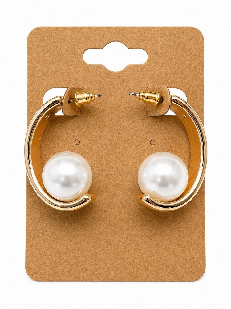 Vintage Gold Tone Pearl Hoop Earrings Faux Pearl Statement Fashion Stud Earrings