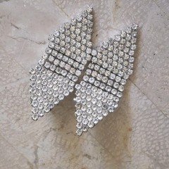 Vintage Rhinestone Earrings Clips Clear Sparkley Hinged Huge Silver Tone Fashion