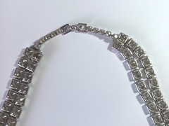 Vintage D’VER’S N.Y. 2-Strand Silver-tone Necklace w/ Square Rhinestones 15″