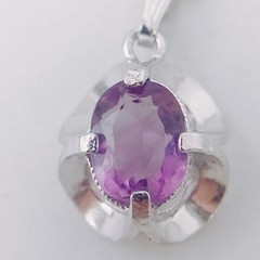 VTG Signed HMS Sterling Silver Necklace and Amethyst Pendant in Box 1970s 1980s