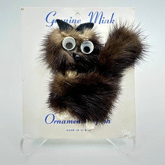 Vintage Genuine Mink Cat Brooch Pin On Original Card Novelty Fur Animal USA
