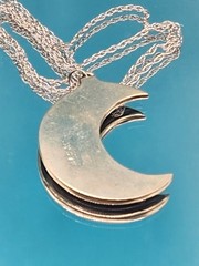 Vintage Alpaca Mexico Crescent Moon Necklace Mother Of Pearl Abalone Shell Rare