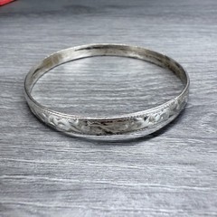 Vtg Bangle Bracelet Mexico Floral Motif Design Non-Magnetic Metal Unmarked #2170