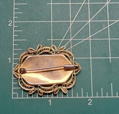Vintage Damascene Brooch Pin Flowers Filigree Frame Trombone Clasp