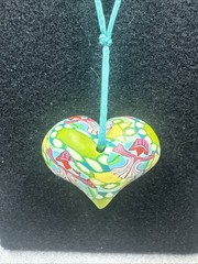 Vintage Billie Beads Hand Crafted Polymer Clay Heart Love Pendant on Silk Cord