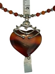 Red Stone Silver Tone Heart Necklace Earring Set Gothic Artsy Style