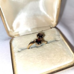 10K Garnet Ring, Vintage SEMCO, Two Stones Bypass Style, Yellow Gold