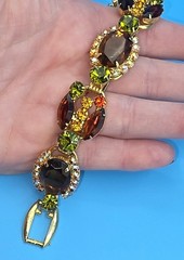 VINTAGE JULIANA (D&E) “FALL” BROWN TOPAZ RHINESTONE 5-LINK BRACELET