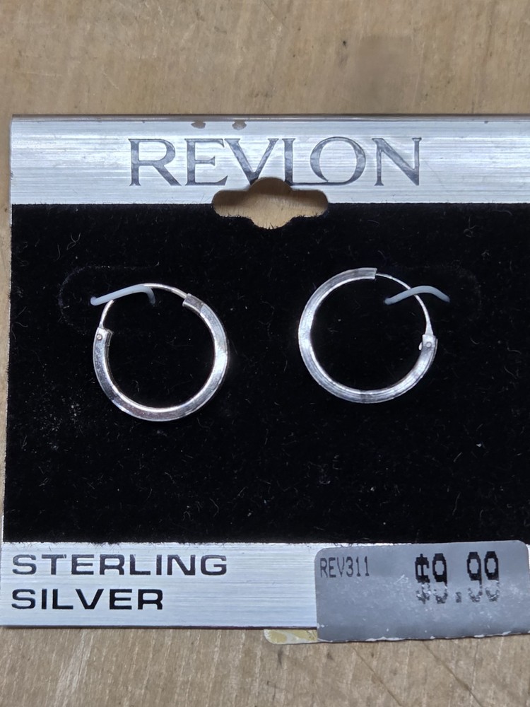 Vintage 1980’s Small Sterling Silver Hoops Earrings Revlon NOS