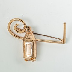 Vintage Rose Gold Tone Brooch Swinging Lantern Trombone Clasp Art Moderne 1940s