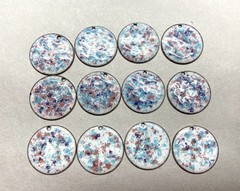 14 Vtg. Guilloche Enamel Charm-Round shape with Pastel Colors-enamel disc w/hole