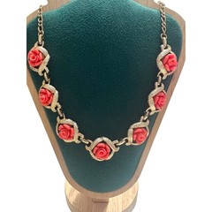 Vintage Sarah Coventry Coral Rose Jewelry Set Necklace Bracelet Clip Earrings