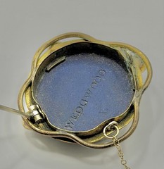 Antique Victorian Art Nouveau Wedgwood Blue Jasperware Lady Brooch Safety Chain