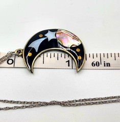 Vintage Alpaca Mexico Crescent Moon Necklace Mother Of Pearl Abalone Shell Rare