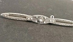 Antique Silver Tone Bar Pin Art Deco Edwardian Rhinestones Dainty Brooch 1910’s
