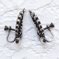 C1950s Sterling Silver Screw Back Earrings Ear Climber FAN WINGS 1 1/8” Signed