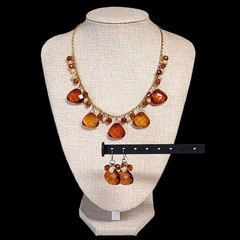 Chunky Classic Faceted Vibrant Amber Statement Everyday Necklace Earrings 19″