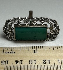 Huge Vintage Art Deco 925 Sterling Silver Green Marcasite Gemstone Ring