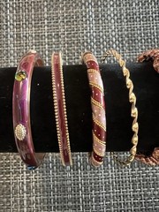 Lot 9 Pc Gold Tone Metal & Mauve Pink Burgundy Bangle Cuff Bracelet Jewelry G5