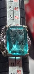 Antique NEMCO 1920s Art Deco Ring Filigree Silver Plate Glass-Topaz Emerald Cut
